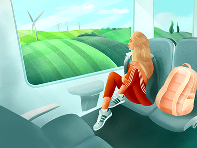 Travel gardient graphic design illustration nature procreate summer train travel vector