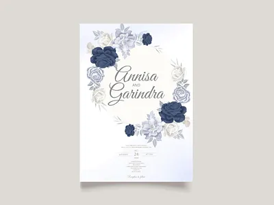 Romantic Wedding invitation card template set with blue floral card design floral flower frame illustration logo ui vector wedding