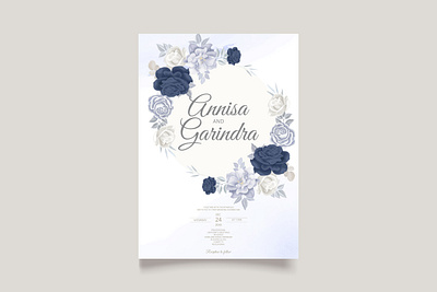 Romantic Wedding invitation card template set with blue floral card design floral flower frame illustration logo ui vector wedding