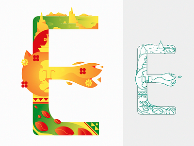 Letter E africa beans coffee danakil depression design ethiopia flat flowers geometrical icon illustration king letter lion minimal pattern sketch type typography vector