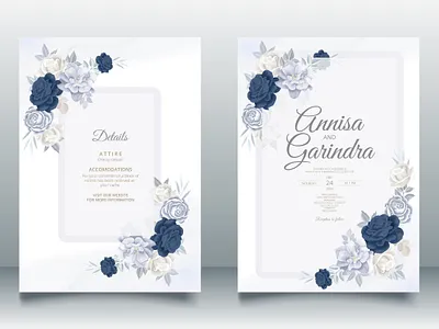 Romantic Wedding invitation card template set with blue floral card design floral flower frame illustration logo ui vector wedding