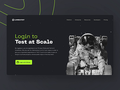 TAS - Test at Scale Login Page after effects astronaut commit cross browser testing culprit finder flaky tests management ftm galaxy github login page design open source product hunt saas smart test space animation space particles tas test at scale test suite universe