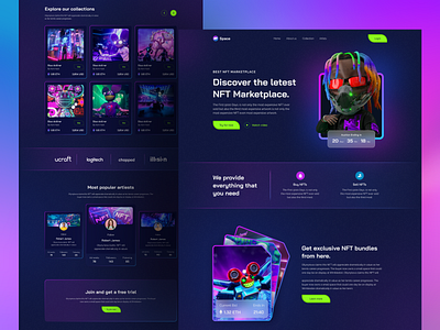 NFT Landing Page - UI Design blockchain crypto crypto art crypto currency dark digital art ethereum home page landingpage nft nft landing page nft space token trending web design website