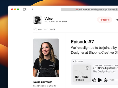 Voice - Podcast Template for Framer apple music blog theme framer podcast podcast theme spotify template