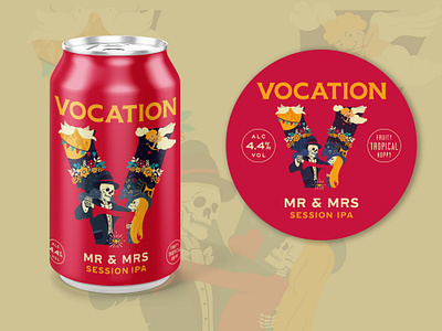 Vocation Brewery Mr & Mrs beer artwork beer can beer label craft beer dance dancing illustration love mockup modern music party rebranding red skeleton skull vector wedding