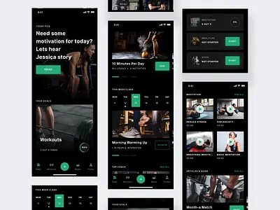 Workouts & Meditation IOS App Design class dark mode dark theme fitness gym ios meditation planner ui weekly workout
