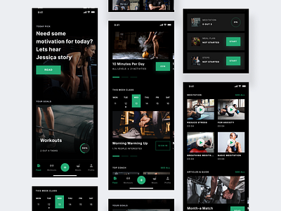 Workouts & Meditation IOS App Design class dark mode dark theme fitness gym ios meditation planner ui weekly workout