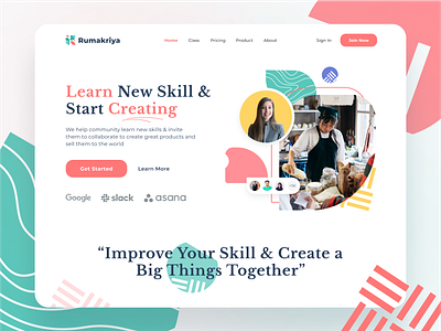 Rumakriya Landing Page 2022 academy app bootcamp course coworking creative design education edutech graphic design landing page learning startup ui ui design web design website