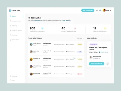 Prescription Management App app clean dash dashboard e prescription shot figma hospital interface management medical minimul product design sass ui uiux webdesign