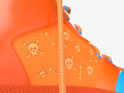 Skull Valley 3d 3d art art blue bone cinema 4d clean concept design graphic design illustration minimal orange product render shoe skull sneaker susbtance visualization