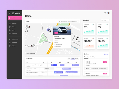 Admin Home Page for a Rental Car App app design ui ux web website