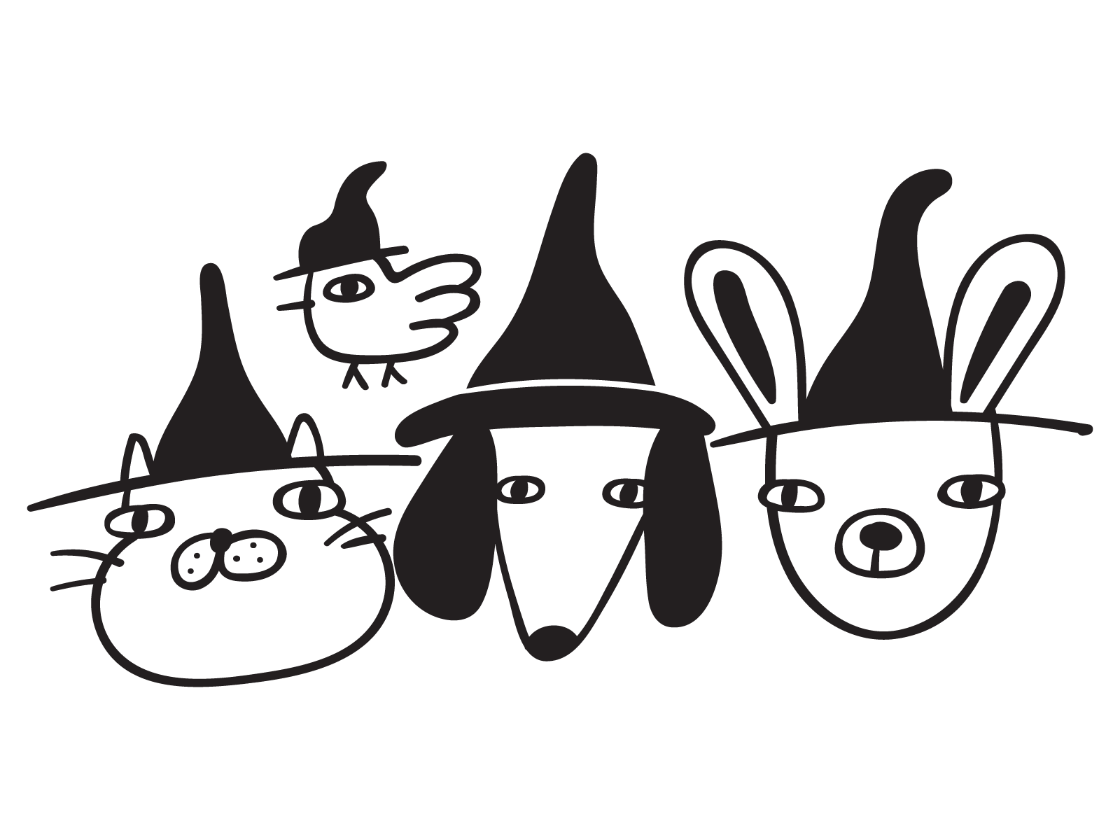 Halloween party animal bird bunny cat costume design dog flat halloween hat icon illustration mark party symbol ui vector witch