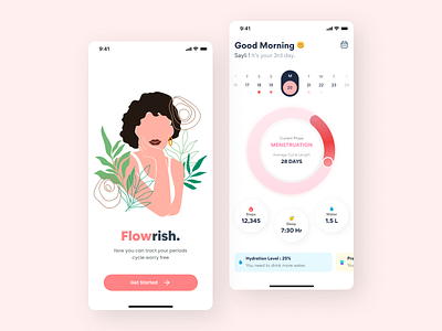 Flowrish - A Mobile App UI Design app design design health tracker home page homepage design illustration minimal minimal design minimalist mobile app design mobile app ui ui design uiux uiuxdesign