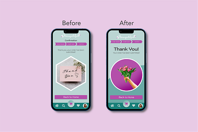 Confirmation Page Redesign adobe illustrator bouquet completion confirm confirmation confirmation page figma flowers graphic design iphone mobile order order complete phone photoshop pink redesign success success page ui