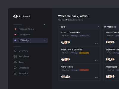 Simple Darkmode Kanban Board board components dark dark mode dashboard design system jira kanban managment minimal sprint task tasks to do todo trello ui ui ux ux voit team