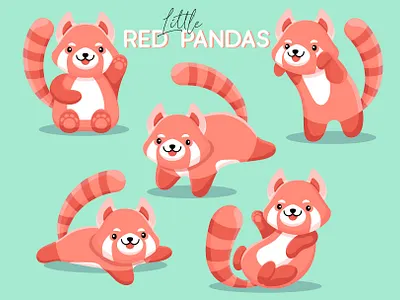 Little Red Pandas 2d adobe illustrator cute flat illustration panda pattern design red red panda surface pattern design twitch vector.