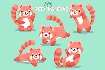 Little Red Pandas 2d adobe illustrator cute flat illustration panda pattern design red red panda surface pattern design twitch vector.