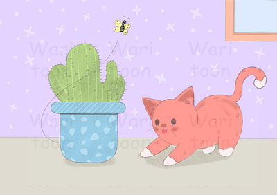 Kitty and Butterfly book illustration cartoon cartoon art cartoon butterfly cartoon cactus cartoon cat cartoon character cartoon design children illustration cute cartoon illustration