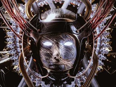 metamorphosis 3d 3dart abstract baroque cgi colorful dark digitalart face gold human illustration mandala render shapes trail