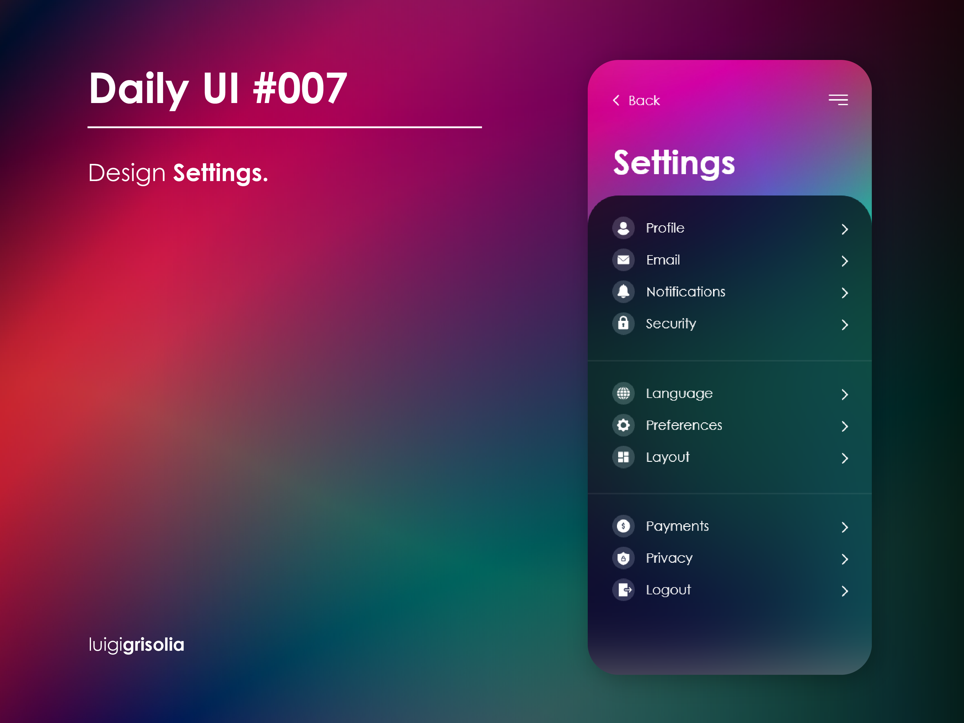 Example of Daily UI #007 - Design Settings