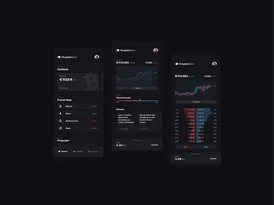 Crypto Bank Dark Mode Interface app bank crypto dark dark mode design experience flat interface minimal mobile ui user ux