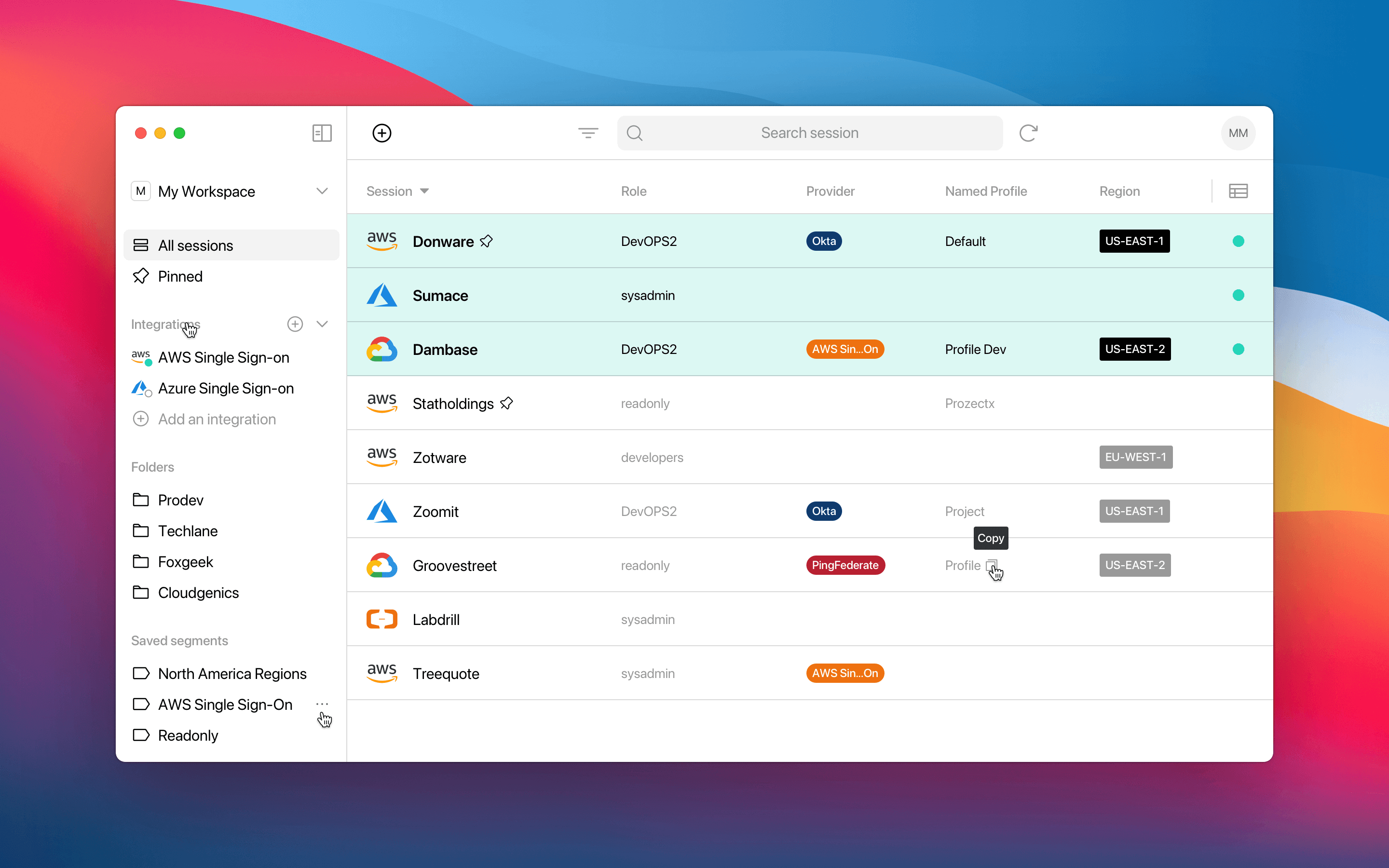 Simplify access to the Cloud app cloud credentials desktop developer layout ui
