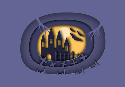 A papercut-style castle. The work was done in Adobe Illustrator. adobe illustrator architecture bat building castle christ design evil graphic design halloween illustration moon papercute vector