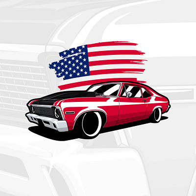 Chevy Nova SS art artwork automotive automotiveart car chevrolette chevy classic design drag drawing illustration logo musclecar nova racing retro ss vector