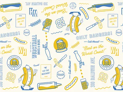 Wursthall Brand Pattern beer hall branding food fun hot dog illustration mascot pattern playful restaurant sausage