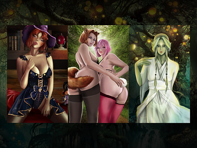 Girls for Cards Game Mystic Cards anime art branding character characterdesign design illustration painting ui