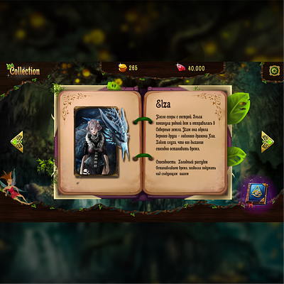 Book page UI/UX design for mobile game Mystic Cards art branding character characterdesign design illustration ui