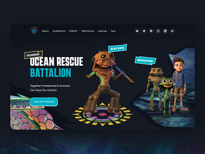 Ocean Rescue Battalion NFT Landing Page blockchain crypto crypto design cryptocurrency design illustration interface logo ui web