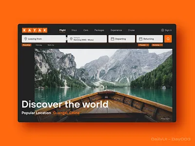 Daily UI Challenge #003 Landing Page-Kayak Redesign daily ui dark design flight interface landing page redesign tourist travel ui