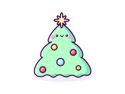 Kawaii Christmas Tree cartoon cartoon character cartoon illustration christmas tree cute cute illustration cuteart emoji illustration kawaii kawaii art ornaments star stickers winter xmas tree