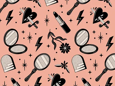 Magic Mirror pattern beauty floral illustration lipstick mirror stippled