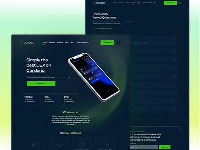 Cardax website design ada branding cardano cardanoux defi defiwebsite design dex dexui illustration logo typography ui ux web3ui websiteui webui