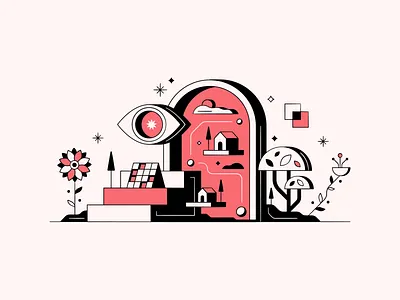 TRANSPORTED abstract eye illustration landingpage minimal nature plants portal spot stairs startup surreal tech ui ux vector