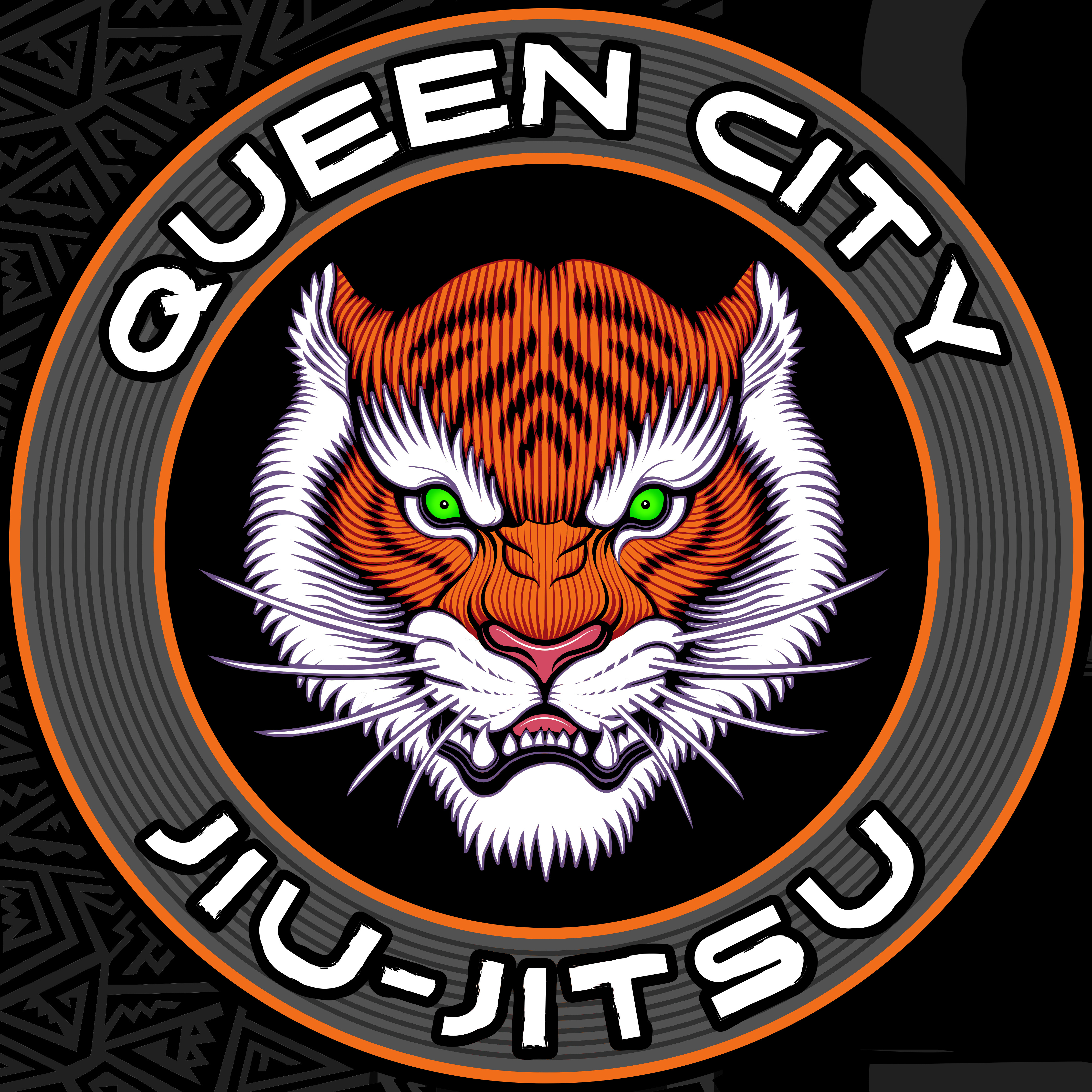 Queen City Jiu Jitsu logo and rash guard design apparel bjj branding illustration illustrations jiu jitsu logo logo design martial arts mma rash guard tiger tiger face tiger head tiger logo vector vector art