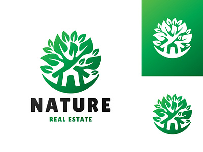 Nature House Logo branding building circle company design estate exclusive green home house housing illustration logo natural nature plant real tree vector villa