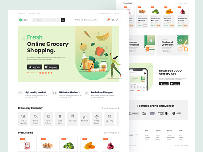 Grocery Landing Page app application delivery design e commerce fresh fruit grocery illustration market online page shopping store ui vector vegetable website