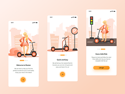 Electric Scooter App Onboarding app application art branding design digital art illust illustration logo mobile mobileapp onboarding typography ui ux vector vector illustration