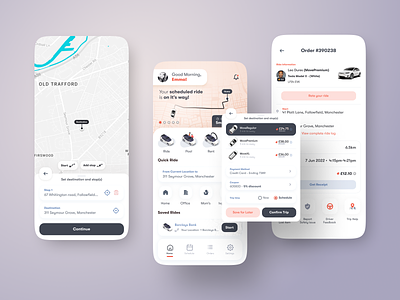 Ride sharing & rental app UI - Move android app design app design car app car rental app carpool app home ui ios app design map design minimal app design mobile app design order summery ui rental app ride search ui ride selection ui ride sharing app uber app ui uiux ux