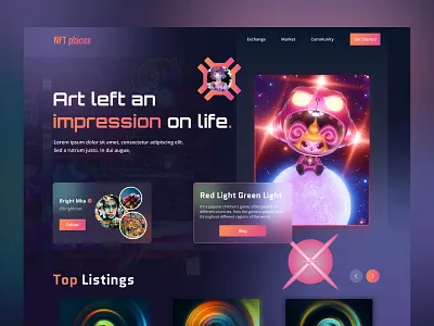 NFT Marketplace Website art cryptoart dailyui design ethereum interface landing page nft nft art token ui ui design web webdesign website