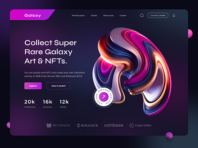 Web3 Nft website blockchain crypto cryptocurrency dark dark mode design gradient header landing page nft nft auction nft landing page nft marketplace nft ui nft website ui web design web3 website website design