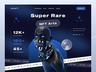 GTNFT- NFT Website Design ai app blockchain cool crypto defi glass landing page landingpage minting modern nft nft marketplace nft ui nft website rare art staking ui user interface web3