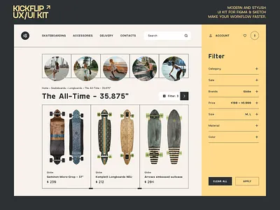 KICKFLIP UX/UI KIT 18design clean ui dashboard filter kickflip marketplace minimalism minimalism ui product design retro retro webdesign trend 2022 trendy ui uidesign uikit usablility ux webdesign webdesign 2022