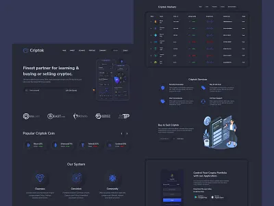 Criptok - Cryptocurrency & ICO Trading Marketplace banner calltoaction design crypto header cryptocurrency exchange crytocurrency designer features footer design gaming illustration infobox landing page logo metaverse nft design portfolio ui ux ux designer website ui