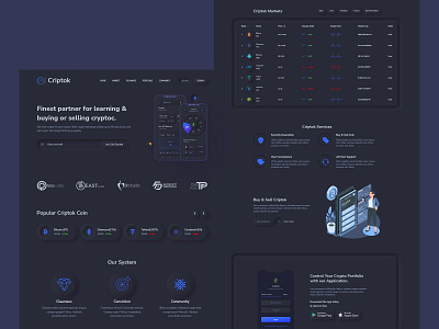 Criptok - Cryptocurrency & ICO Trading Marketplace banner calltoaction design crypto header cryptocurrency exchange crytocurrency designer features footer design gaming illustration infobox landing page logo metaverse nft design portfolio ui ux ux designer website ui