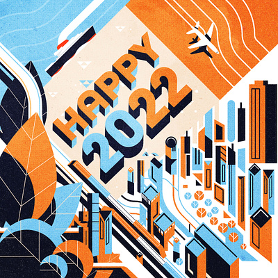 Happy 2022! city design event illustration illustrator minimalist social media texture vector