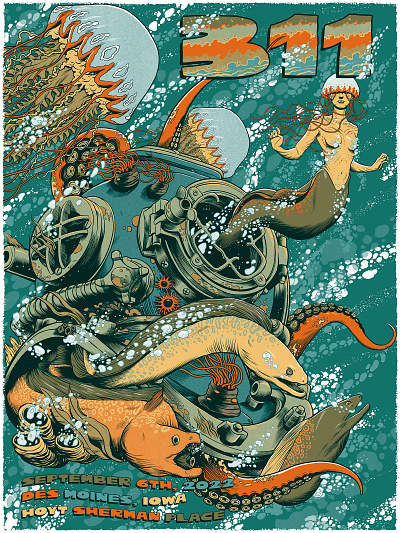 311 311 creature gig illustration jellyfish mermaid ocean octopus poster screen print sea show vintage